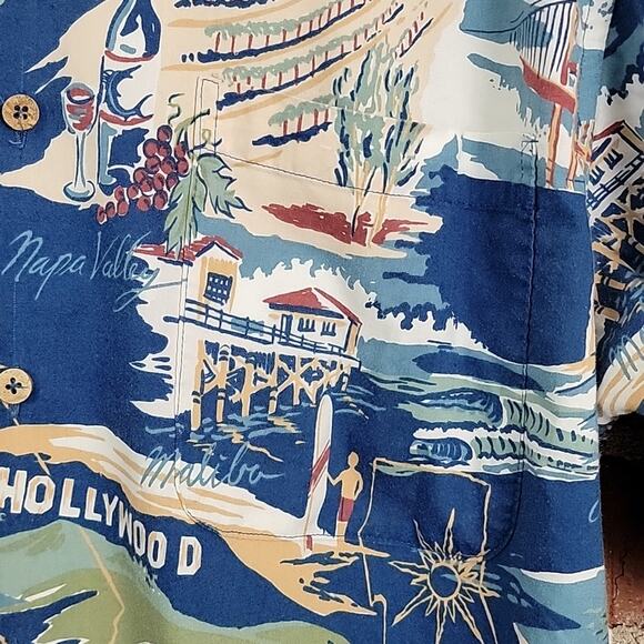 Bluewater Wear Vintage Hawaiian Button-up Short-sleeve Shirt California Theme L - Picture 8 of 14